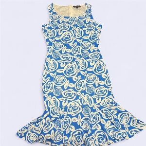 Fortric Floral Blue and Cream Sleeveless Dress Size M